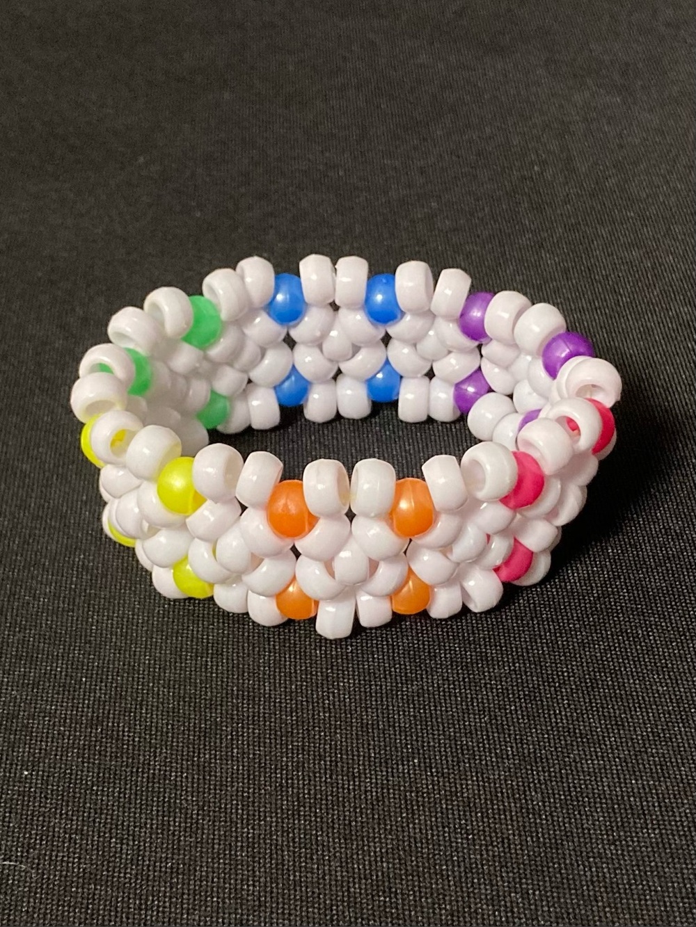 ⭐️ Handmade White And Rainbow Pony Bead Cuff Bracelet
